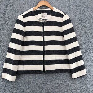 LOFT Jacket Womens 0 Ivory Black Stripe Zip Up Pockets Stretch Casual Everyday